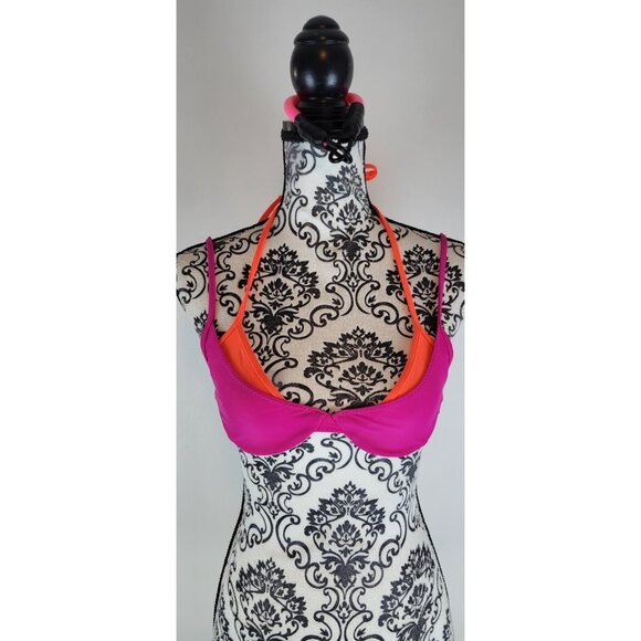 SAME LOS ANGELES Bikiny Top Underwire Double Layer Orange /Fuisha Medium - Picture 3 of 9